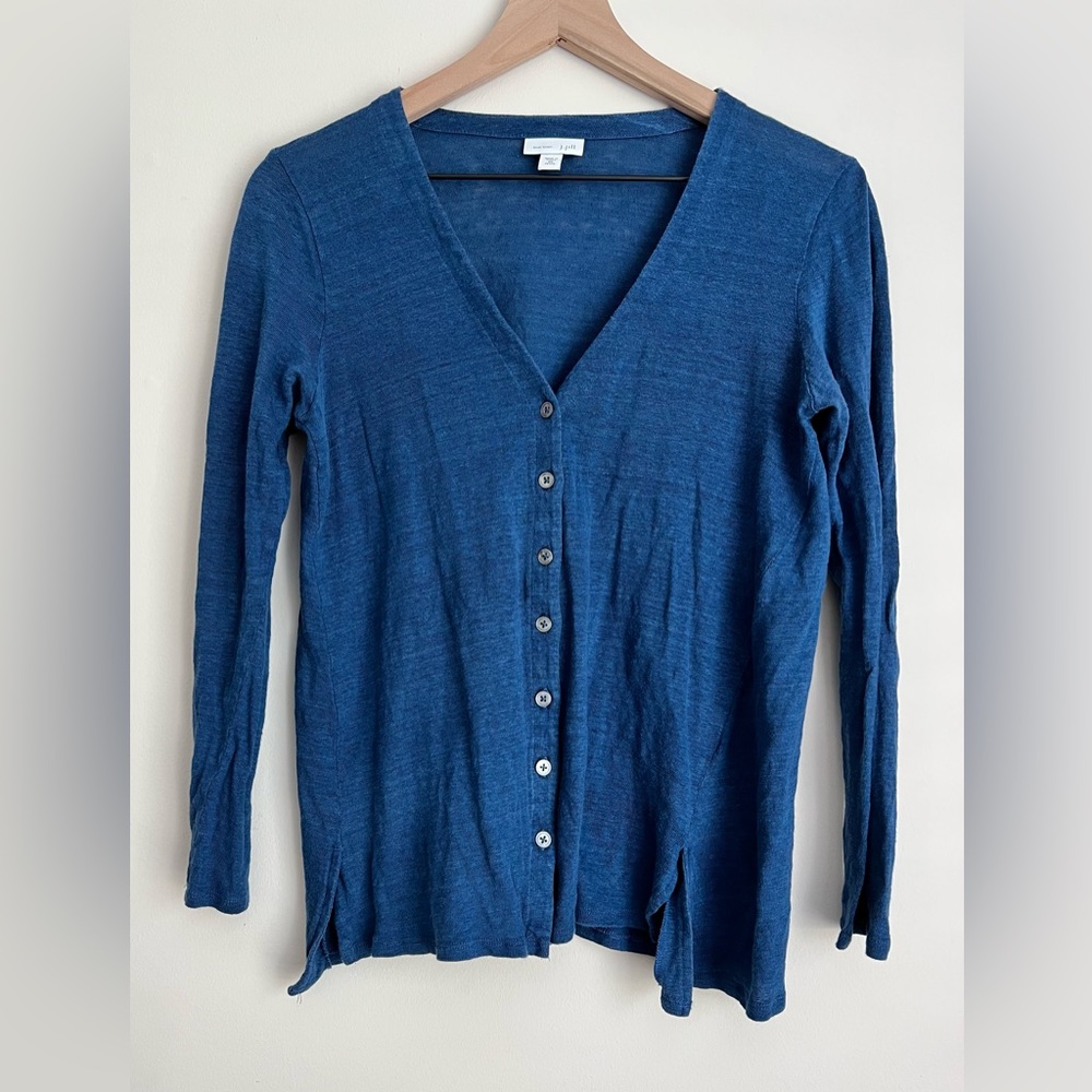 J JILL Love Linen Steel Blue 100% Linen Lightweight Button Front Cardigan XSP